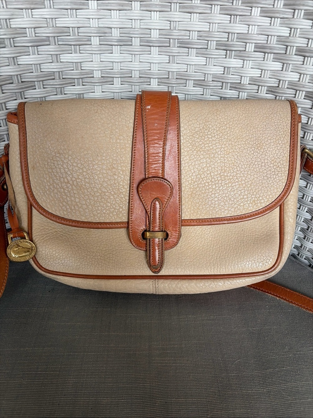 Dooney & Bourke Beige Crossbody with Brown Leather Trim